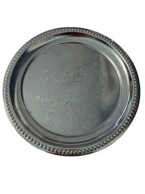 Vintage Canada Souvenir Silver Tone Tray A Mari Usque Ad Mare Coat of Arms Made